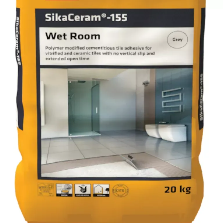 Sika Cementitious Tile Adhesive Sikaceram 155 Wet Room Grey 20kg (Pack of 1)