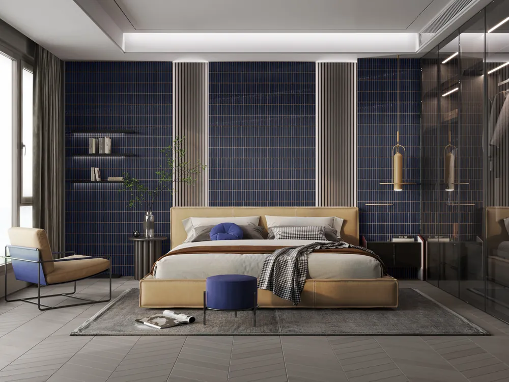 Morbi Tiles (Sparten) Sparten Kitkat Cobalt Blue 600 x 1200 mm (2x4 Feet) Glossy Finish 9 mm Thickness, (2 Tiles/Box and 15.5 Sqft/Box) - image 2