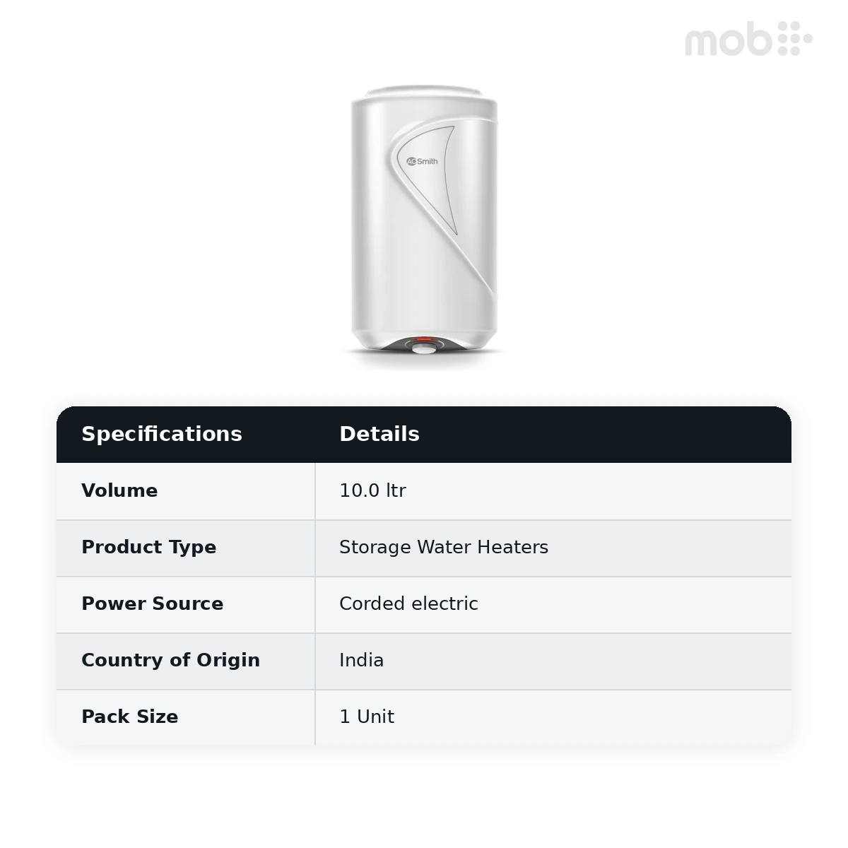 A. O. Smith Elegance Prime Neo Storage Water Heater 2000W Capacity 10L - image 2