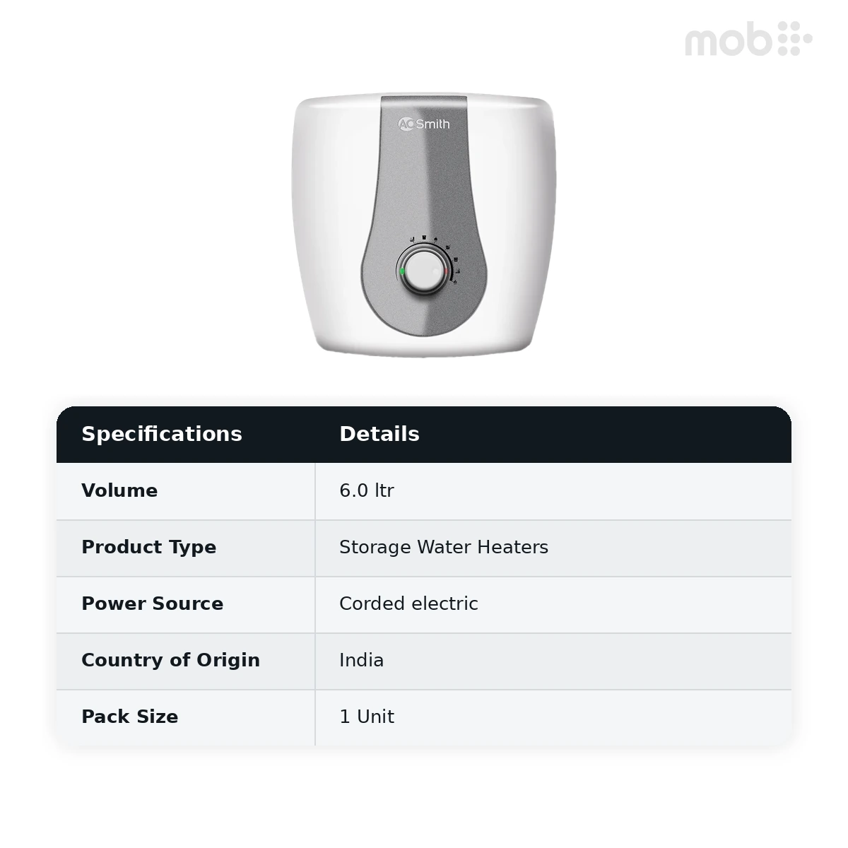 A. O. Smith Finesse Storage Water Heater 2000W Capacity 6L - image 2