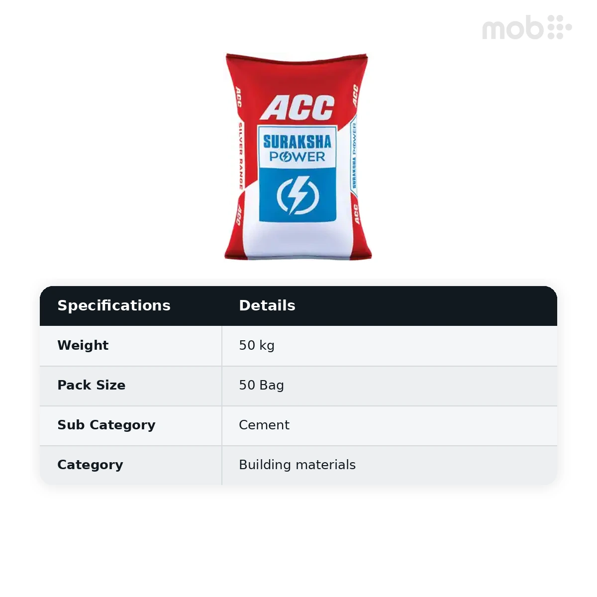 (50 Bags MOQ) ACC Suraksha PPC Cement 50Kg Bag (50 Bags Multiple)