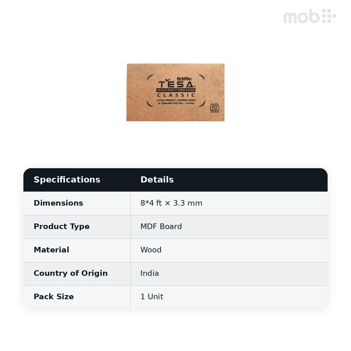 Action Tesa Plain Interior Grade MDF 8'x4' Sheet  3.3mm - image 2