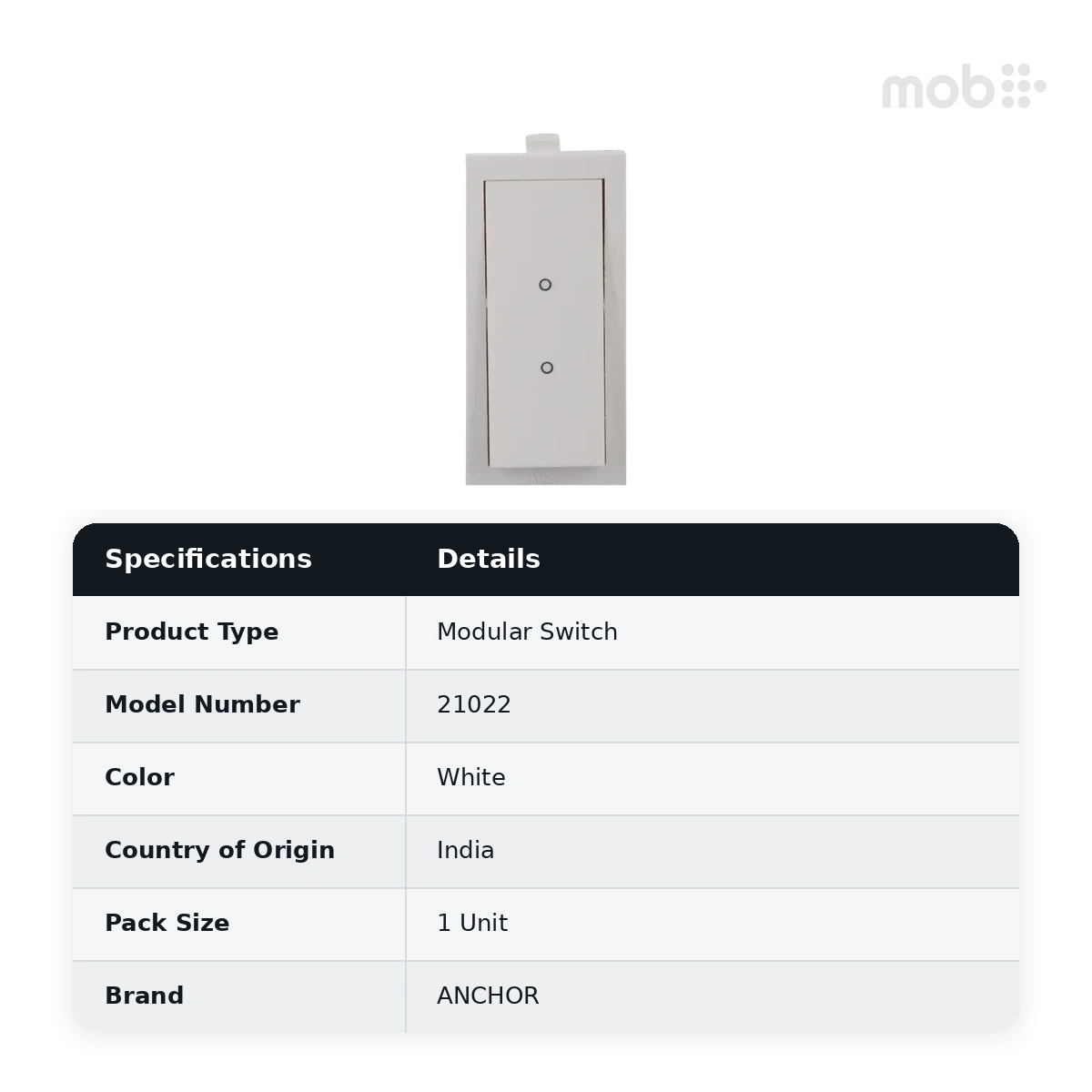 Anchor by Panasonic Roma 10AX 2-Way Modular Switch, White, Code: 21022