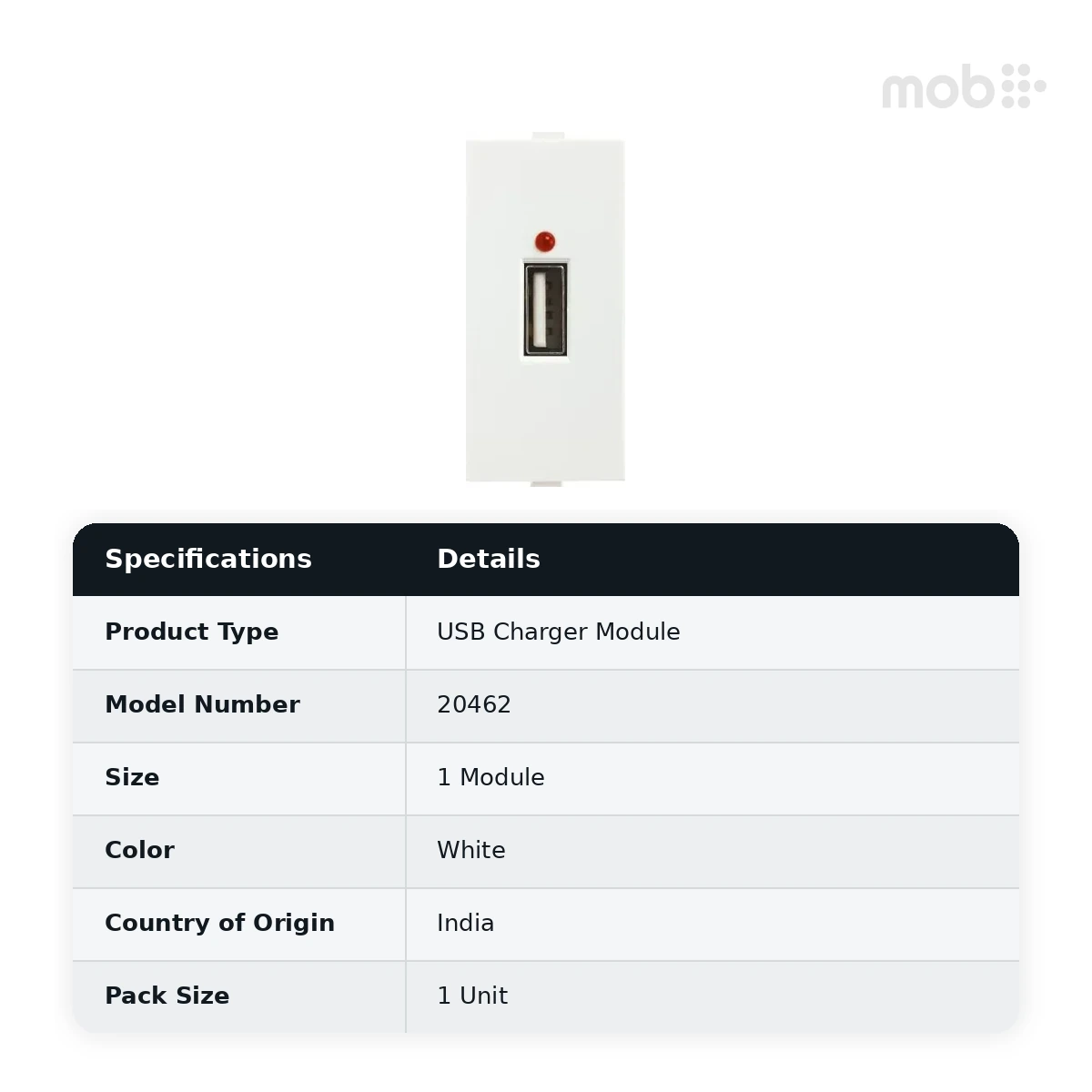 Anchor by Panasonic Roma 2.1A Single-Port USB Charger Module, 1 Module, White, Code: 20462 - image 2