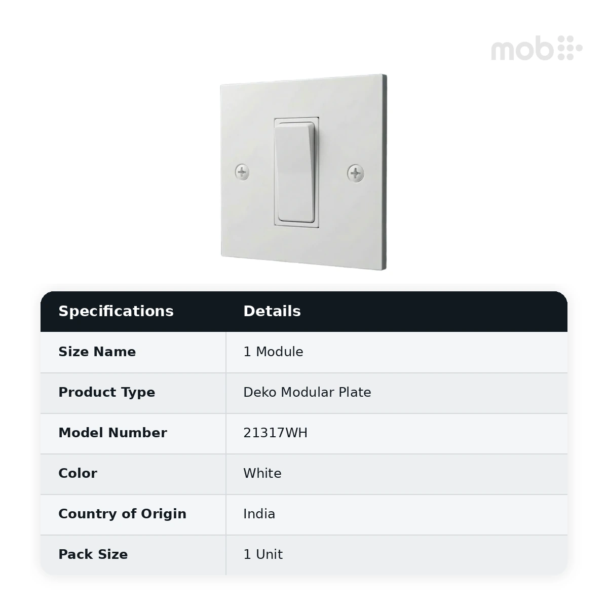 Anchor by Panasonic Roma Deko 1-Module Single Mounting Plate, White, Code: 21317WH - image 2