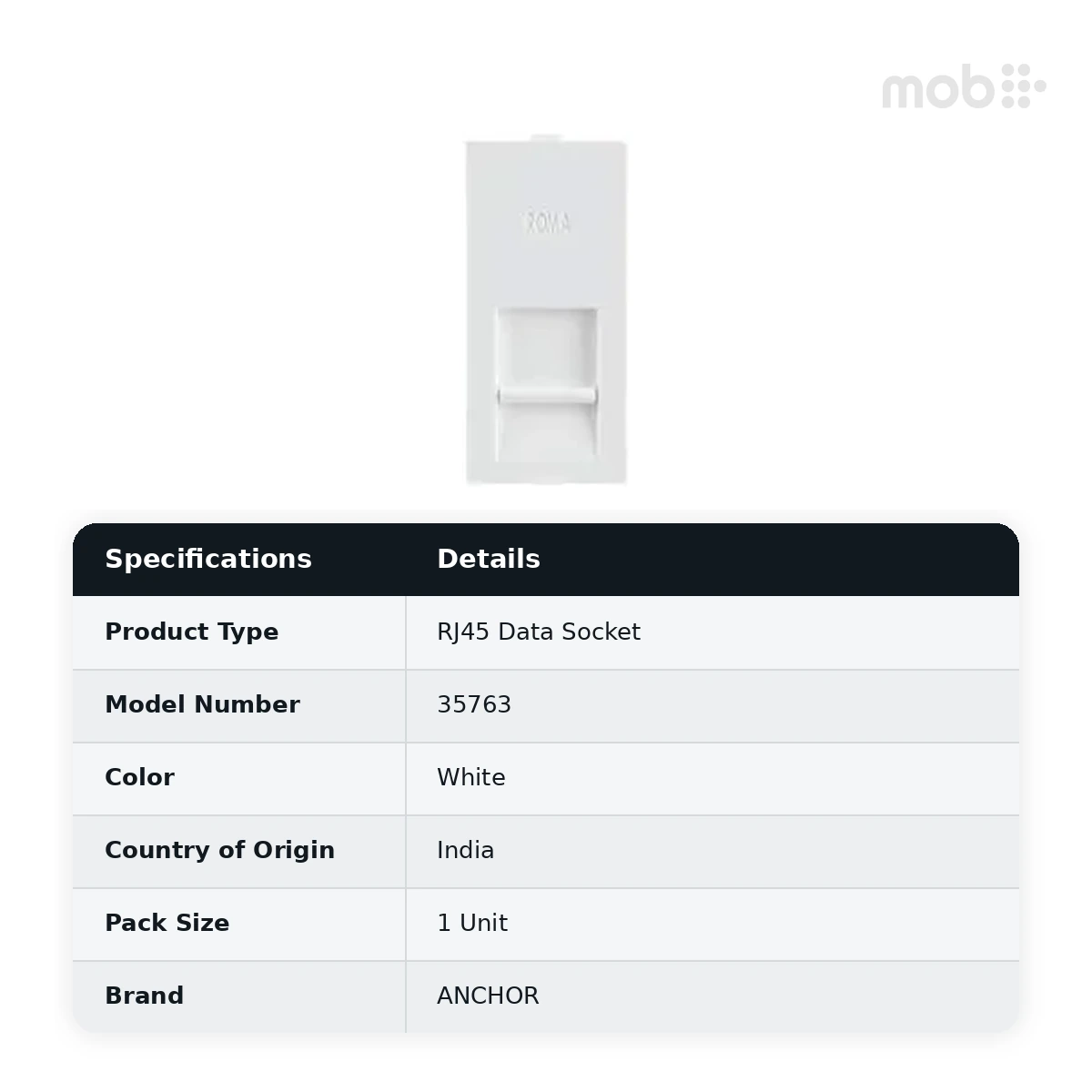 Anchor by Panasonic Roma RJ45 Cat 6 Computer/Data Socket, White, Code: 35763 - image 2