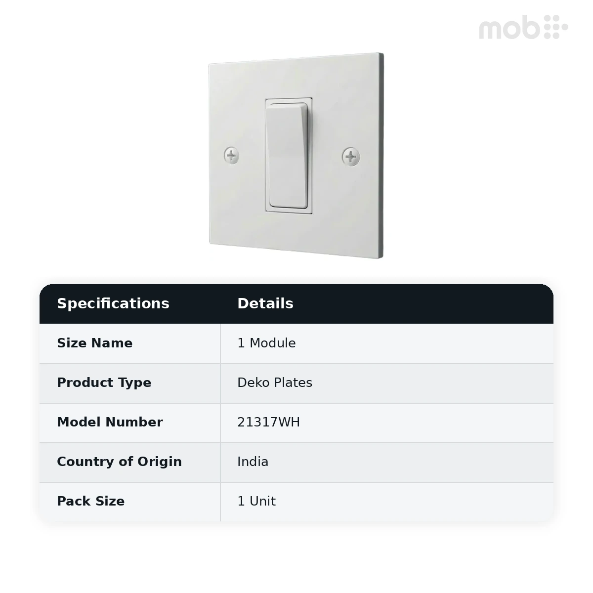 ANCHOR Roma 1 Module Deko Single Mounting Plate (White) 21317WH - image 2