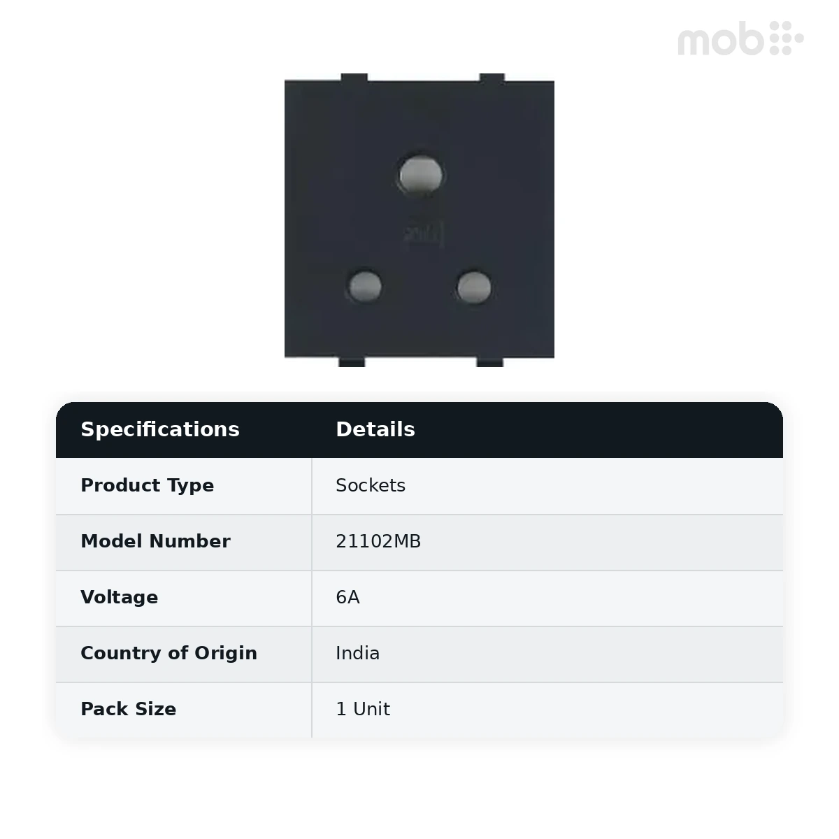 ANCHOR Roma Black, 6A, 3 Pin Socket 21102MB - image 2