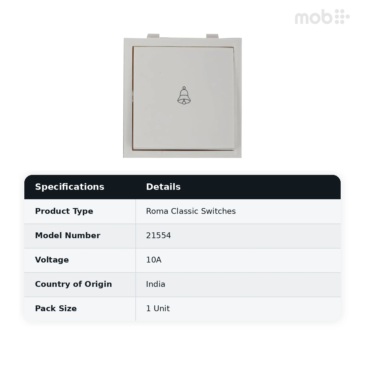ANCHOR Roma White, 10A, Bell Push Switch 21554 - image 2