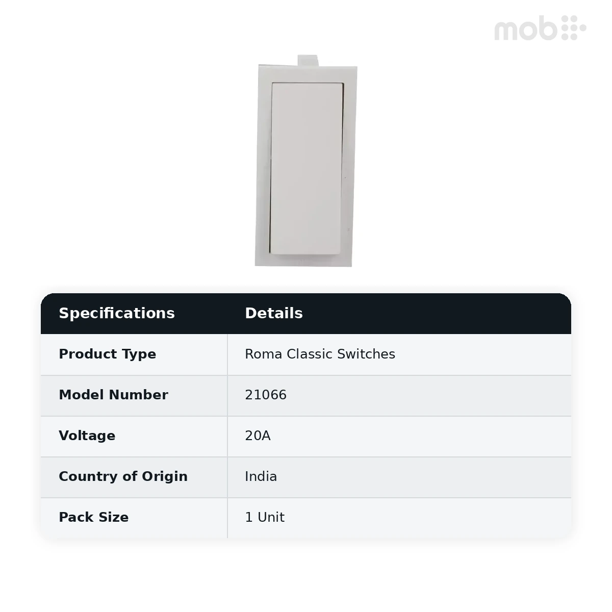 ANCHOR Roma White, 20 A, 1 Way Switch 21066 - image 2