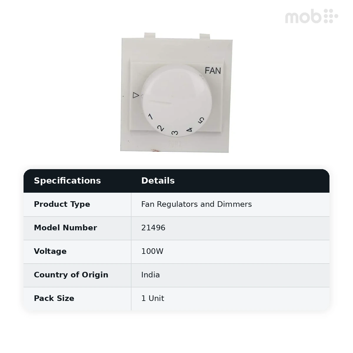 ANCHOR Roma White, Fan Step Regulator Dura EME 100W 21496 - image 2
