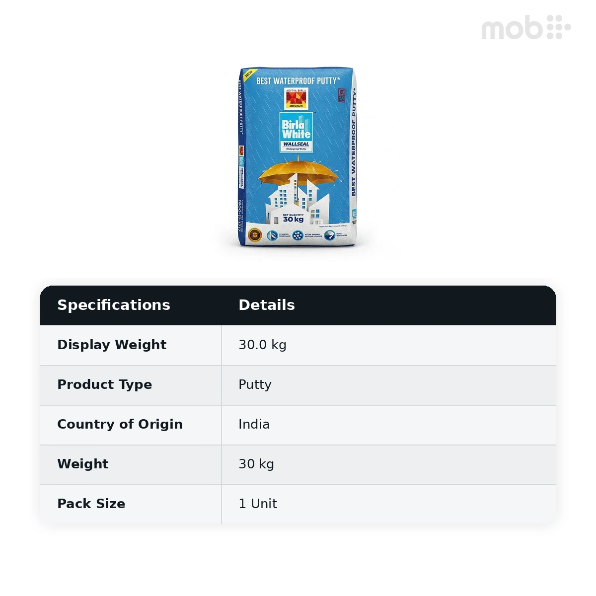 Birla White WallSeal Waterproof Putty, 30 Kg Bag - image 2
