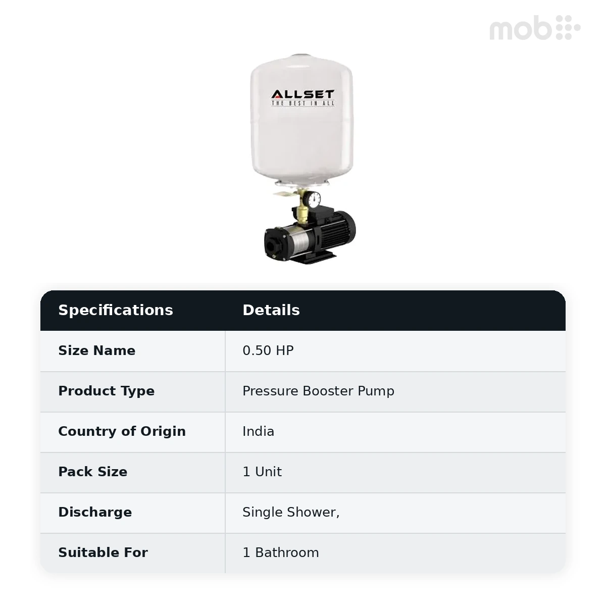 Allset Pressure Booster Pump 0.50 HP Single Shower 1 Bathroom - image 2