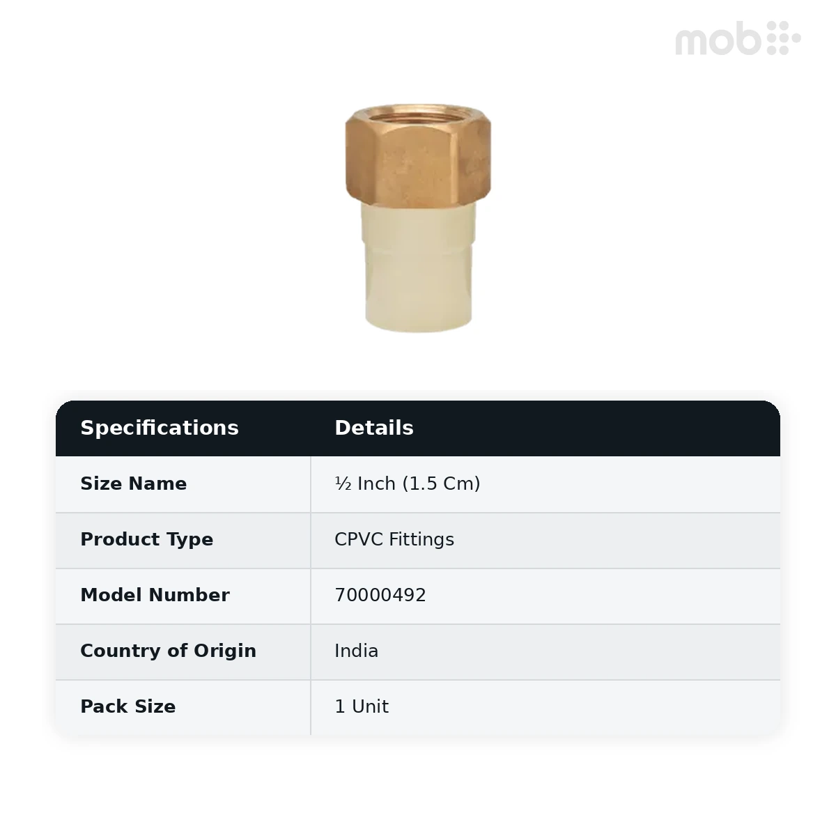 Ashirvad CPVC Fitting ½ Inch (1.5 Cm) Female Adapter Brass Threaded - FABT 70000492 - image 2