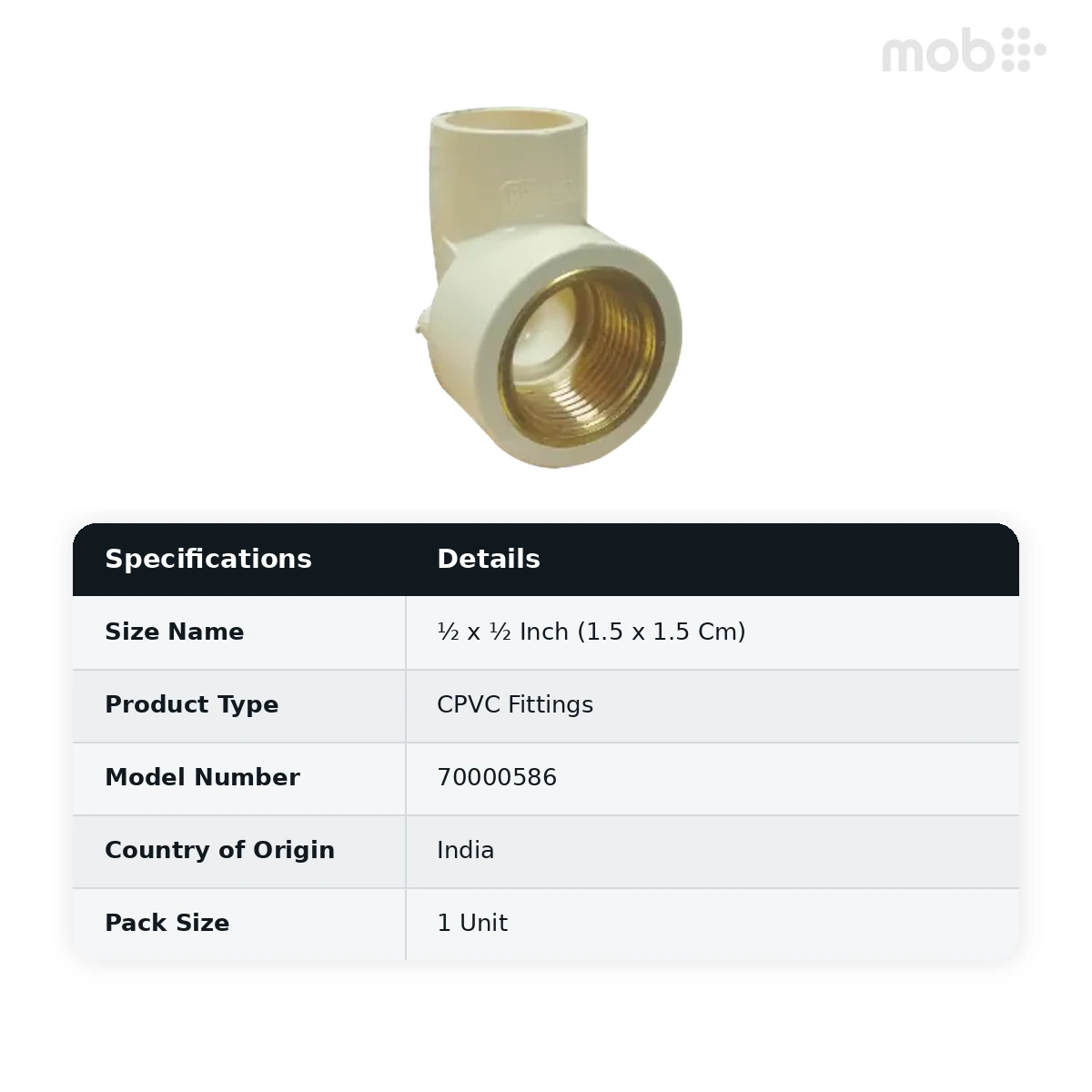 Ashirvad CPVC Fitting ½ x ½ Inch (1.5 x 1.5 Cm) Elbow 90° (Brass) 70000586 - image 2