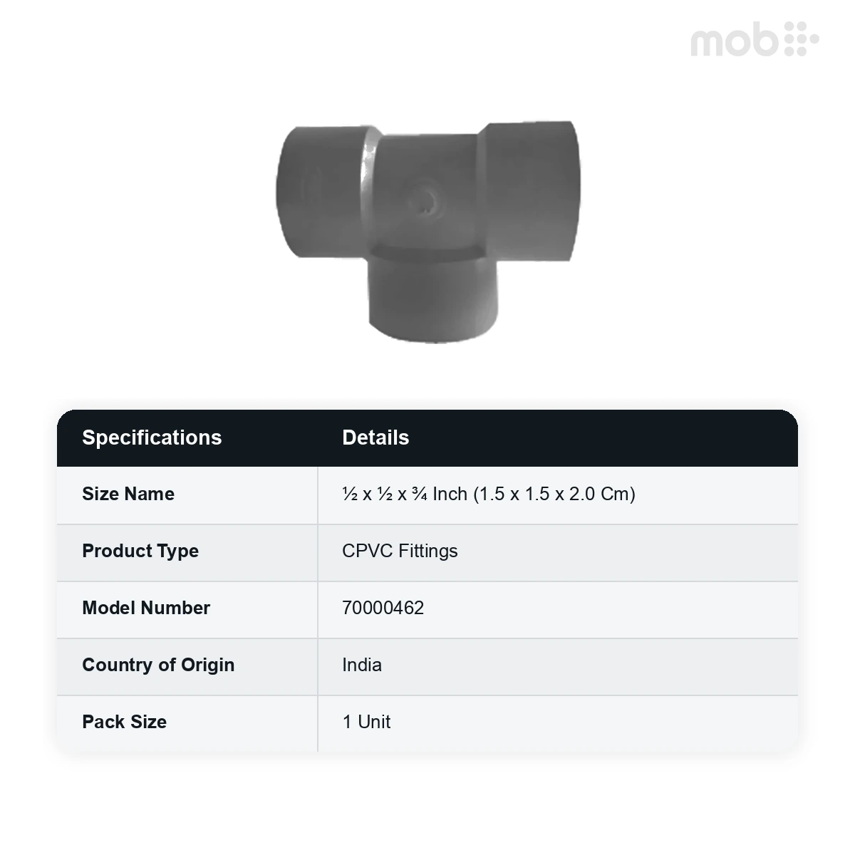 Ashirvad CPVC Fitting ½ x ½ x ¾ Inch (1.5 x 1.5 x 2.0 Cm) Reducer Tee 70000462 - image 2