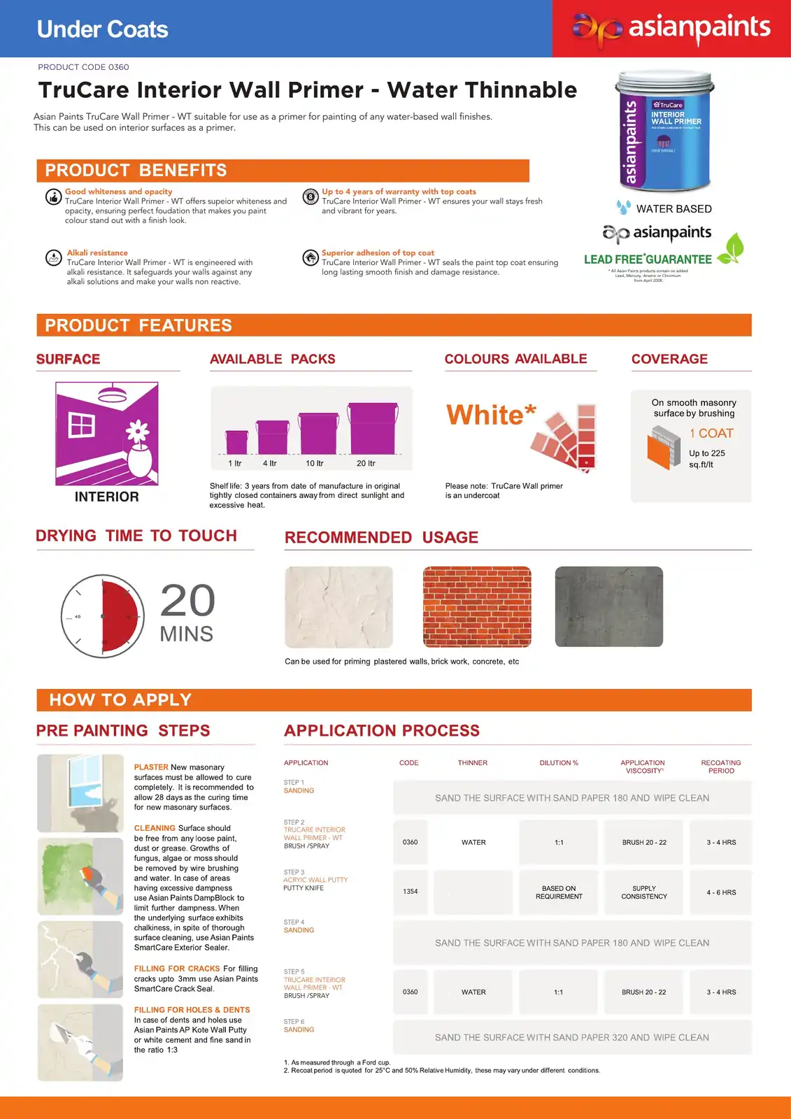 Asian Paints TruCare Interior Wall Primer - Water Thinnable
20 Liters - image 2