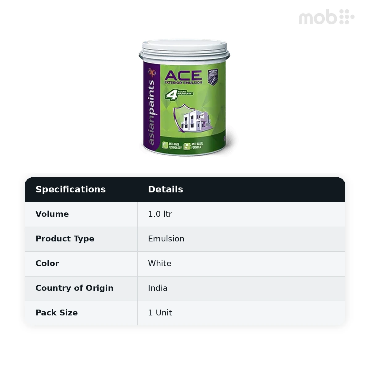 Asian Paints Ace Base White 1 Liters - image 4