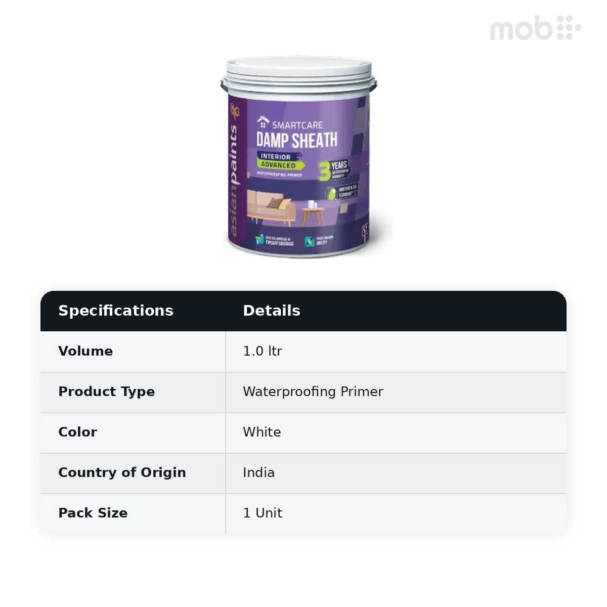 Asian Paints Damp Sheath Interior Advanced Waterproofing Primer 1 Liters