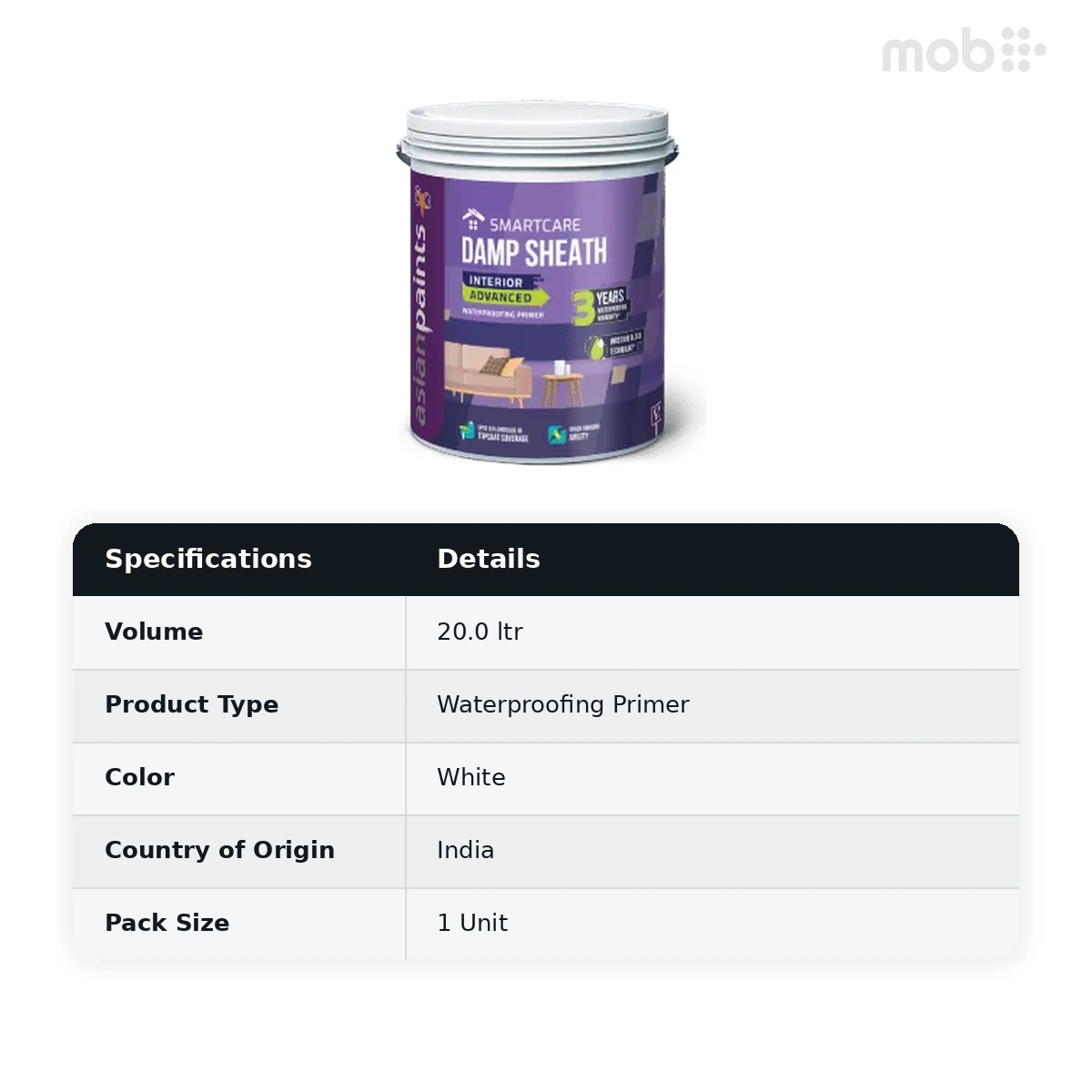 Asian Paints Damp Sheath Interior Advanced Waterproofing Primer
20 Liters - image 4