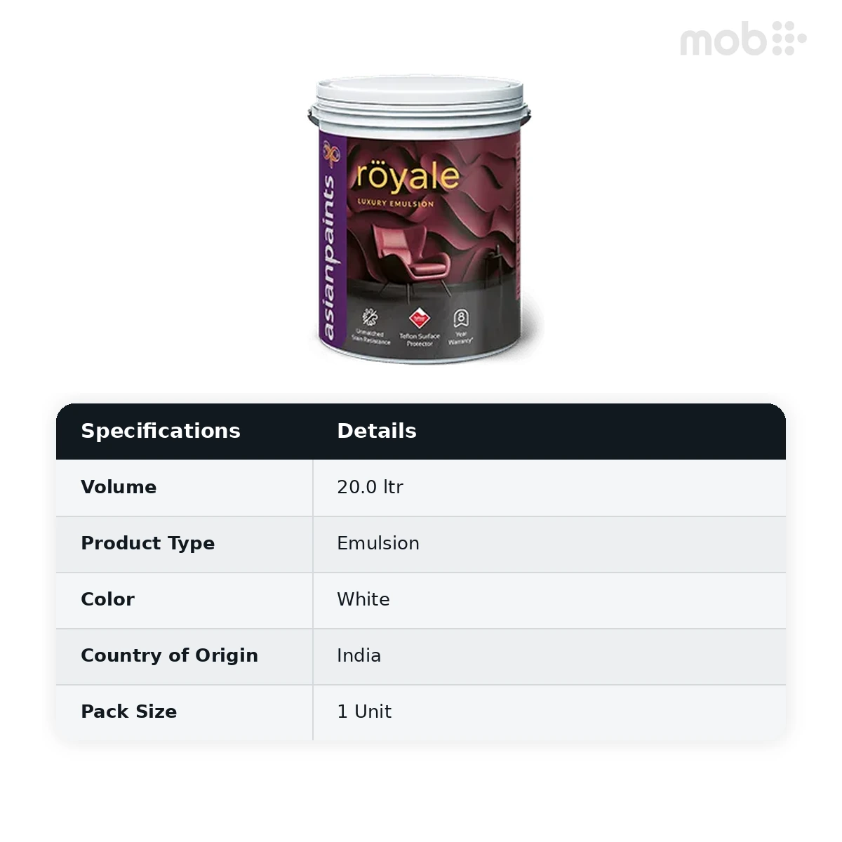 Asian Paints Royale Luxury Emulsion Base White 20 Liters - image 4