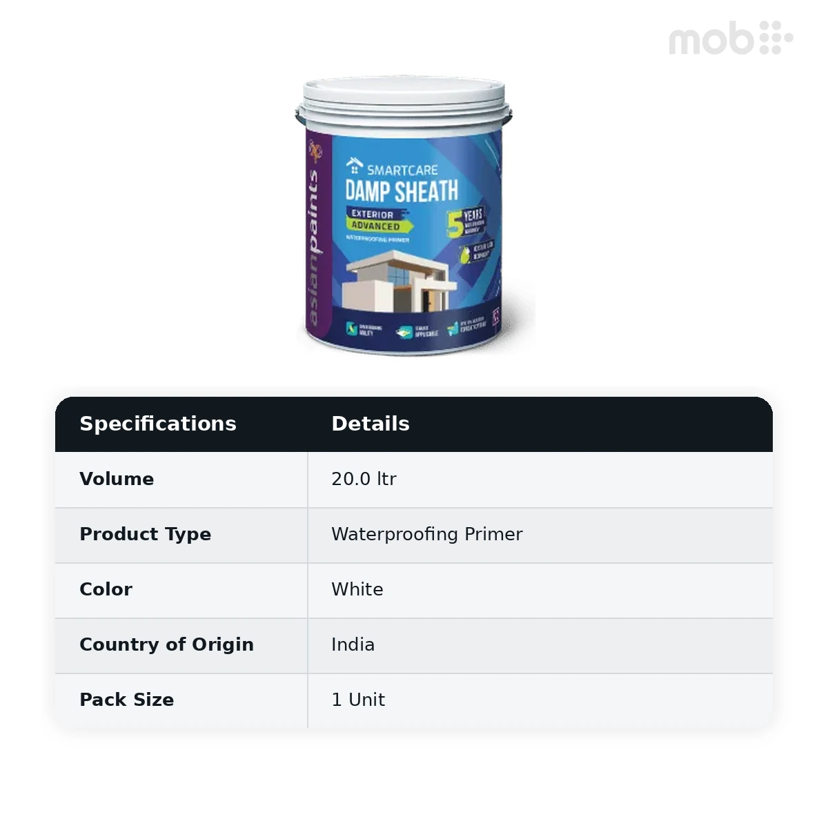 Asian Paints SmartCare Damp Sheath Exterior Advanced Waterproofing Primer
20 Liters