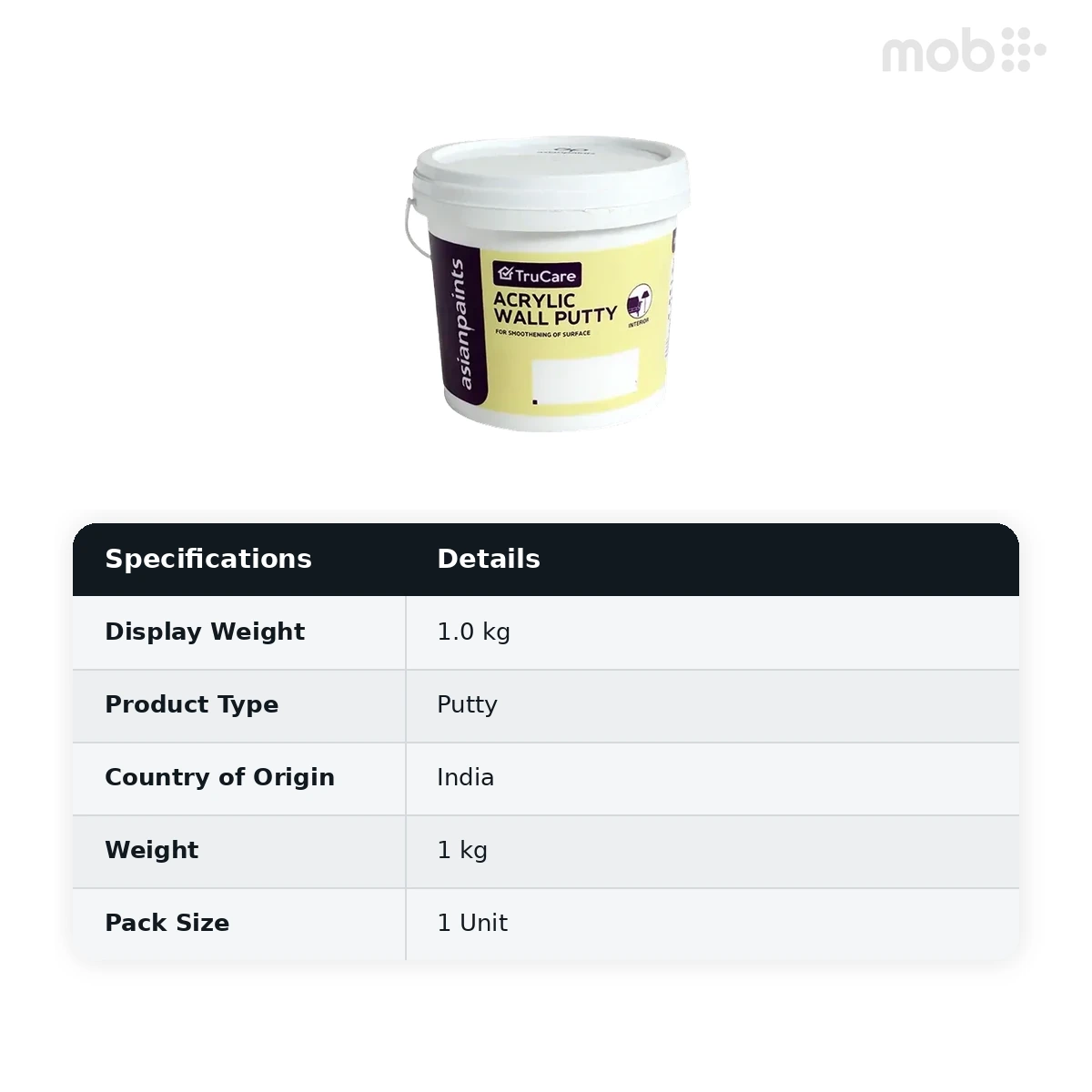 Asian Paints TruCare Acrylic Wall Putty  1Kg - image 2
