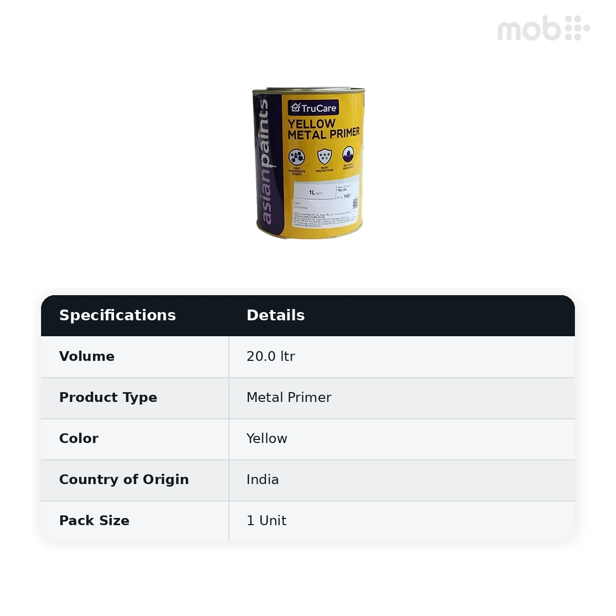Asian Paints TruCare Metal Primer Yellow 20 Liters