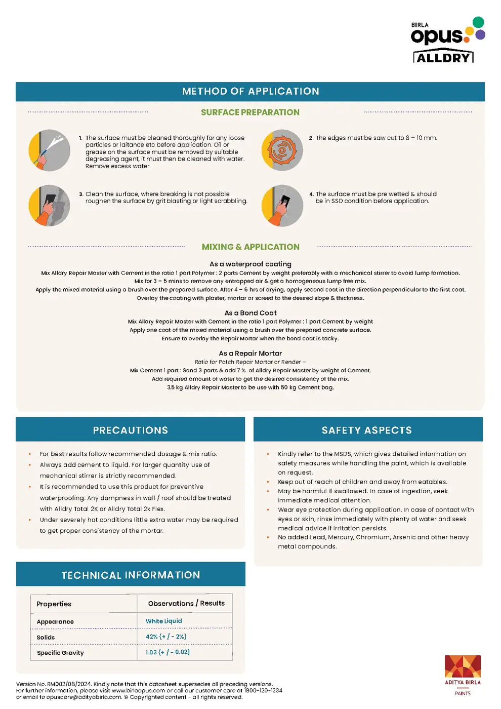 Birla Opus AllDry Repair Master SBR Latex Bonding and Mortar Additive 1 kg - image 3