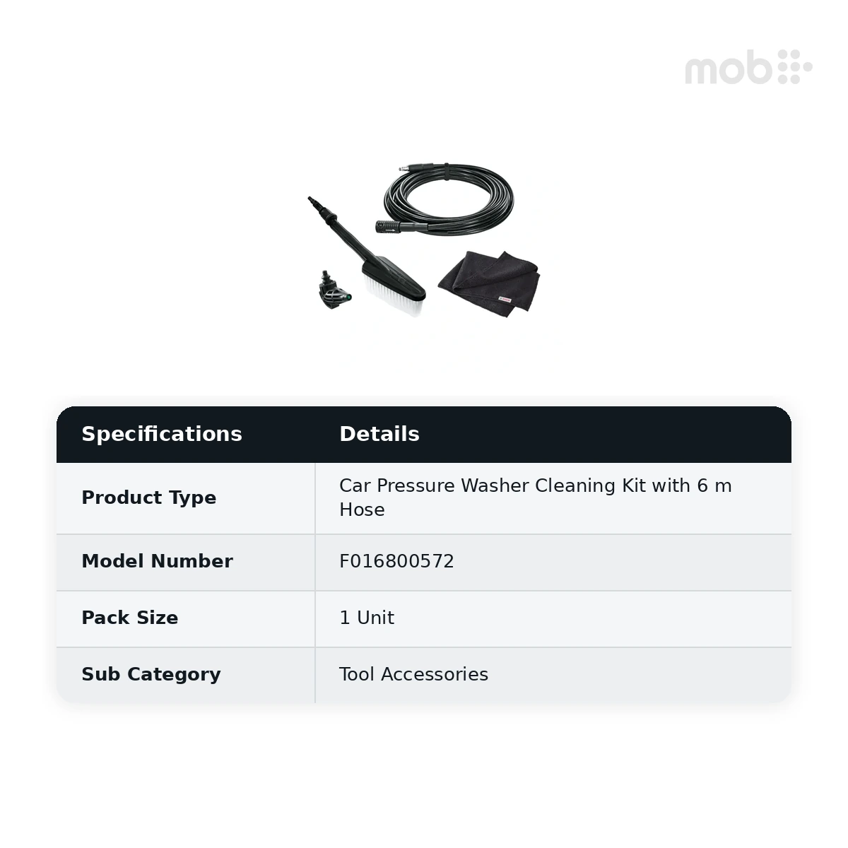 Bosch Home and Garden Car Pressure Washer Cleaning Kit with 6 m Hose, F016800572
