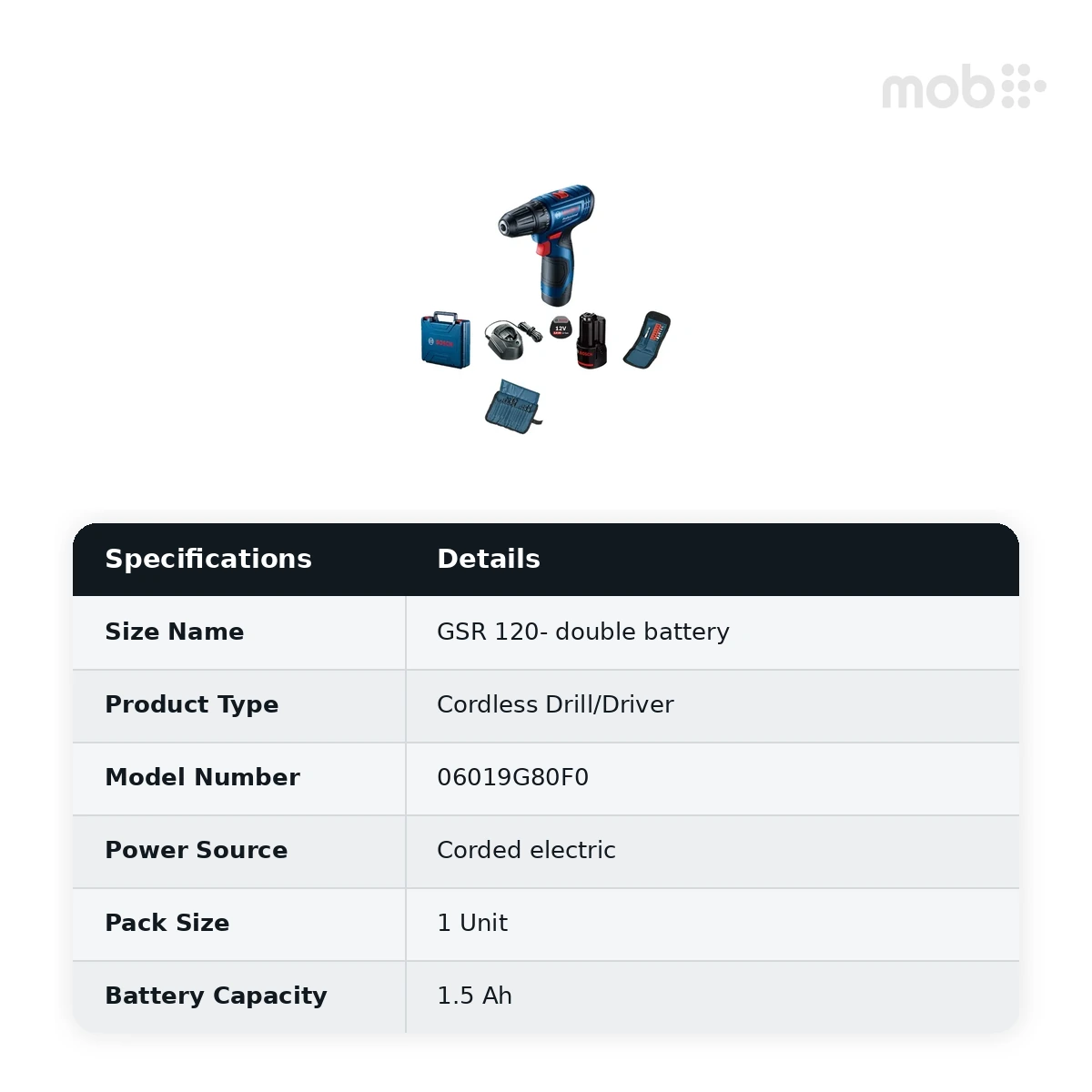 Bosch Professional GSR 120- double battery Cordless Drill/Driver, 1.5 Ah, 14/30/- Nm, Code: 06019G80F0 - image 2