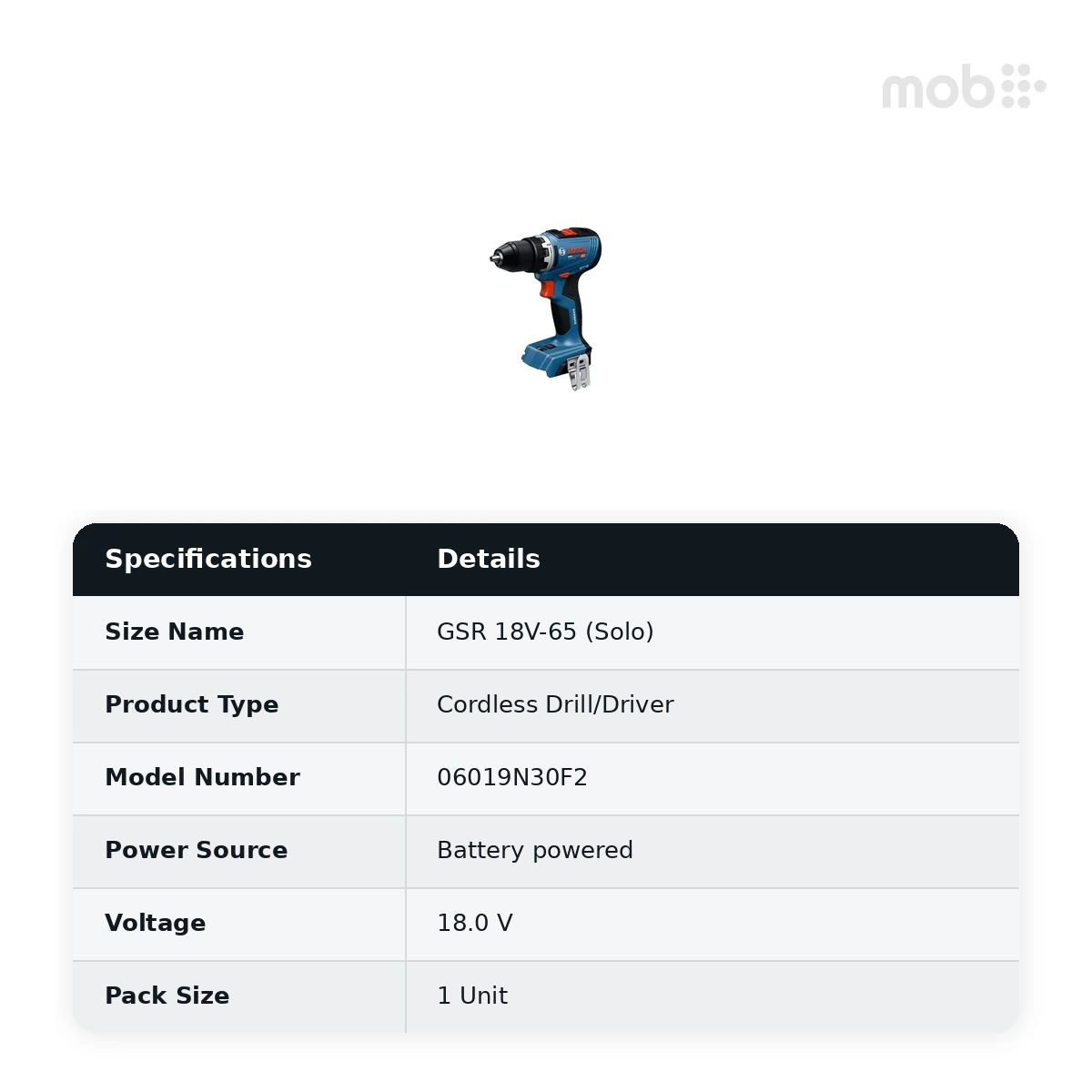 Bosch Professional GSR 18V-65 (Solo) Cordless Drill/Driver, 18.0 V, Code: 06019N30F2 - image 2