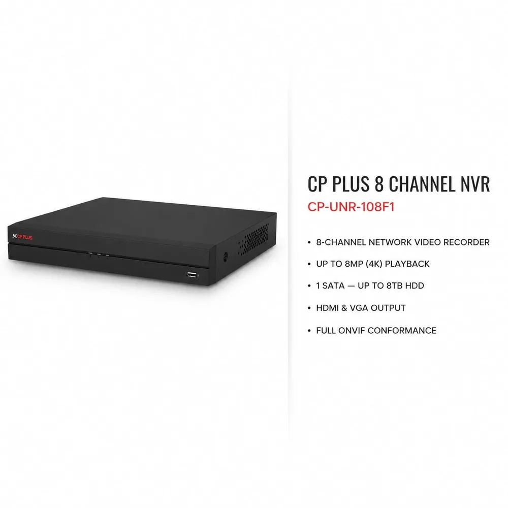 CP Plus 8-Channel Network Video Recorder, Code: CP-UNR-108F1