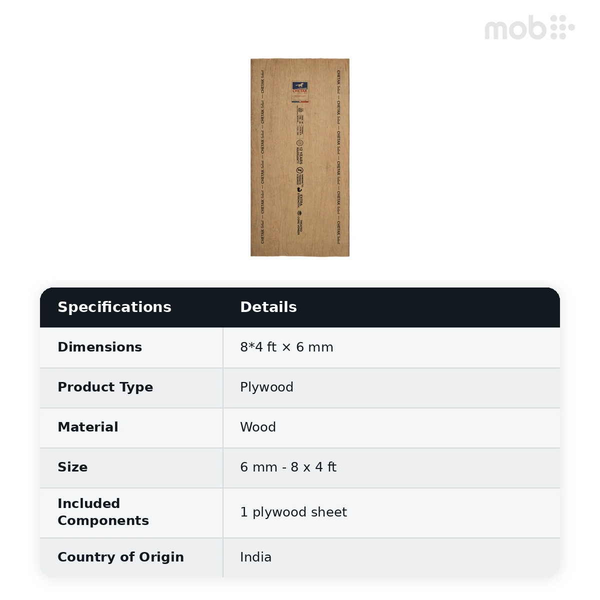 Chetak Select Semi Marine Plywood Thickness: 6mm Size: 8x4 Feet