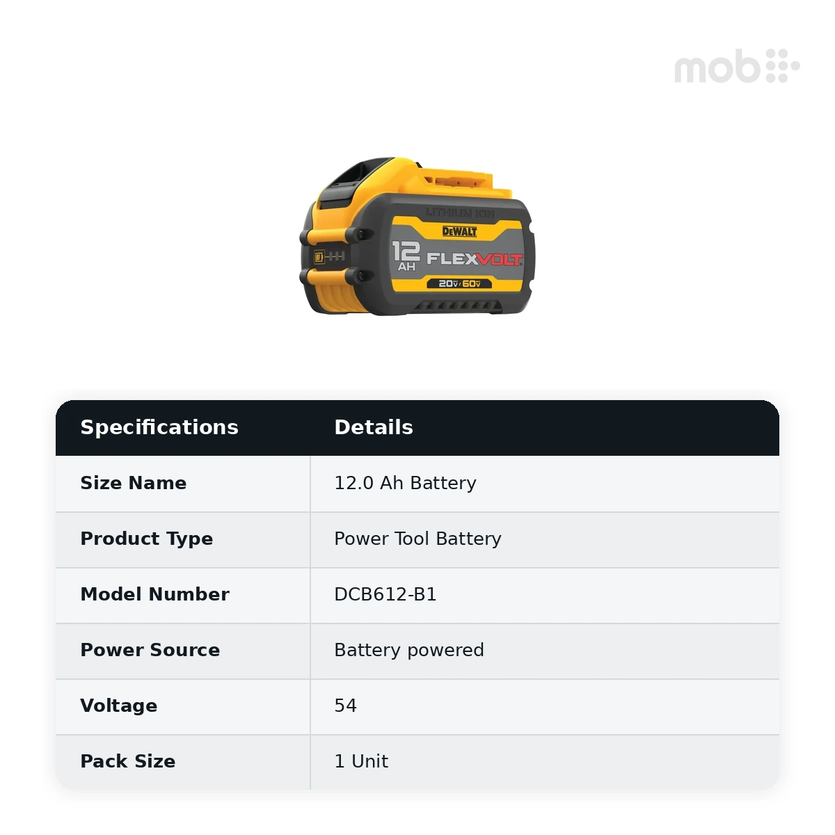 DEWALT 18/54V 12.0Ah Battery Pack (FLEXVOLT), Code: DCB612-B1 - image 2