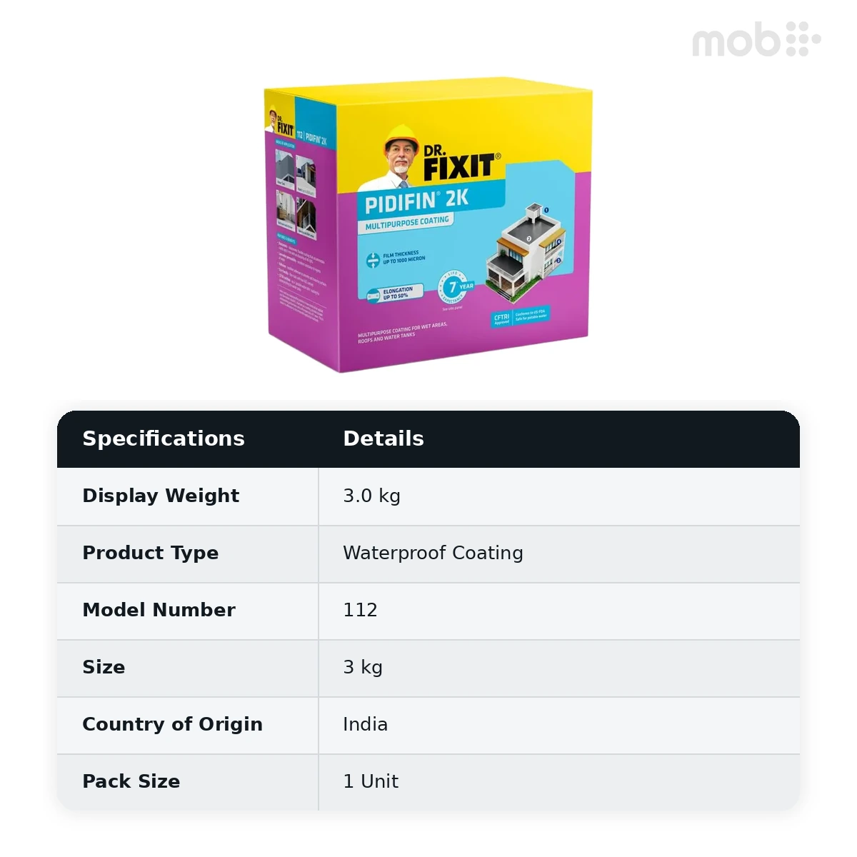 Dr. Fixit 112 Pidifin 2K Two-Component Flexible Cementitious Waterproof Coating, 3 kg - image 2