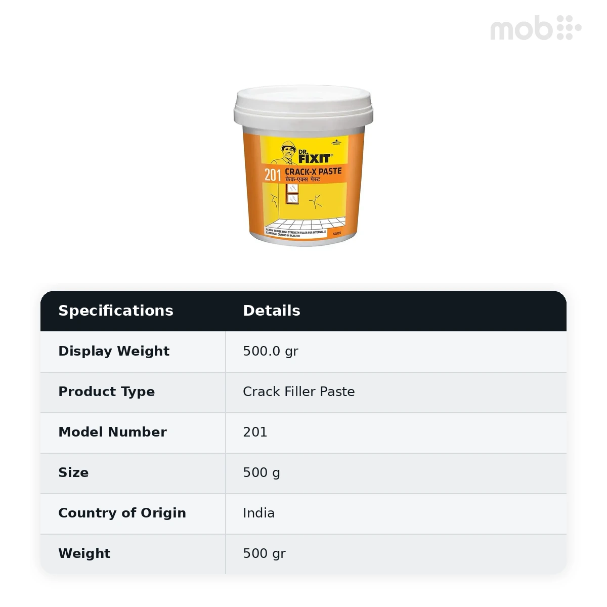 Dr. Fixit 201 Crack-X Paste Ready-to-Use Internal & External Plaster Crack Filler, 500 g