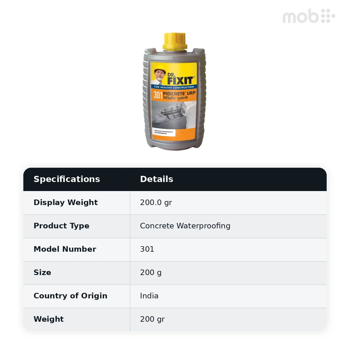 Dr. Fixit 301 Pidicrete URP SBR Latex Waterproofing & Repair Bonding Agent, 200 g