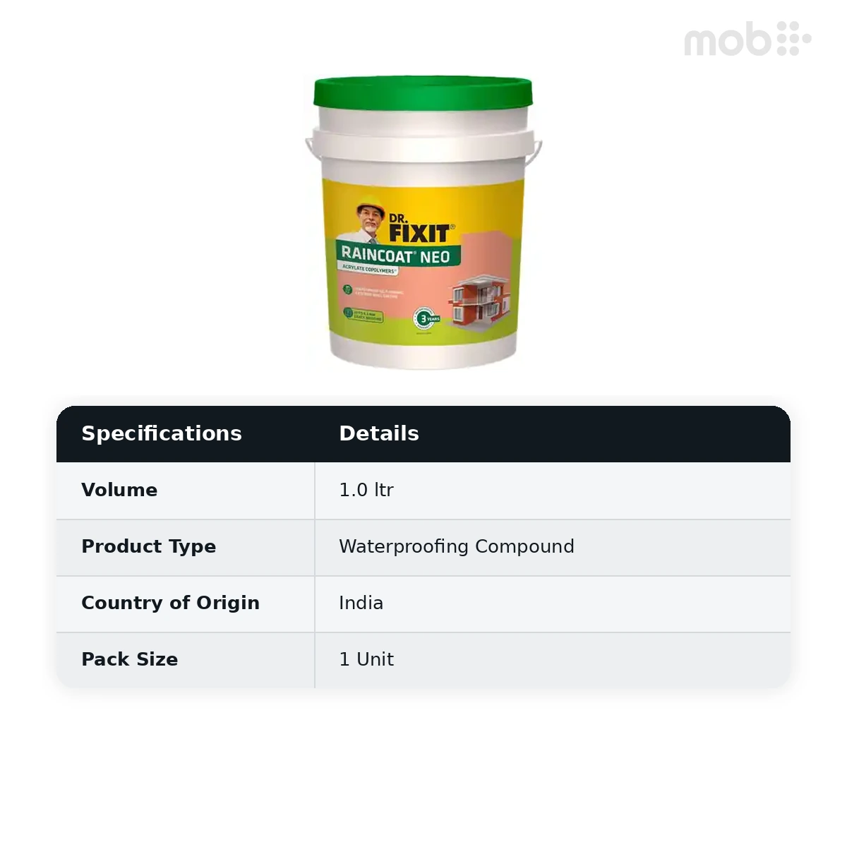 Dr. Fixit (651) Raincoat Neo White Base External Wall Waterproofing, 1L - image 2
