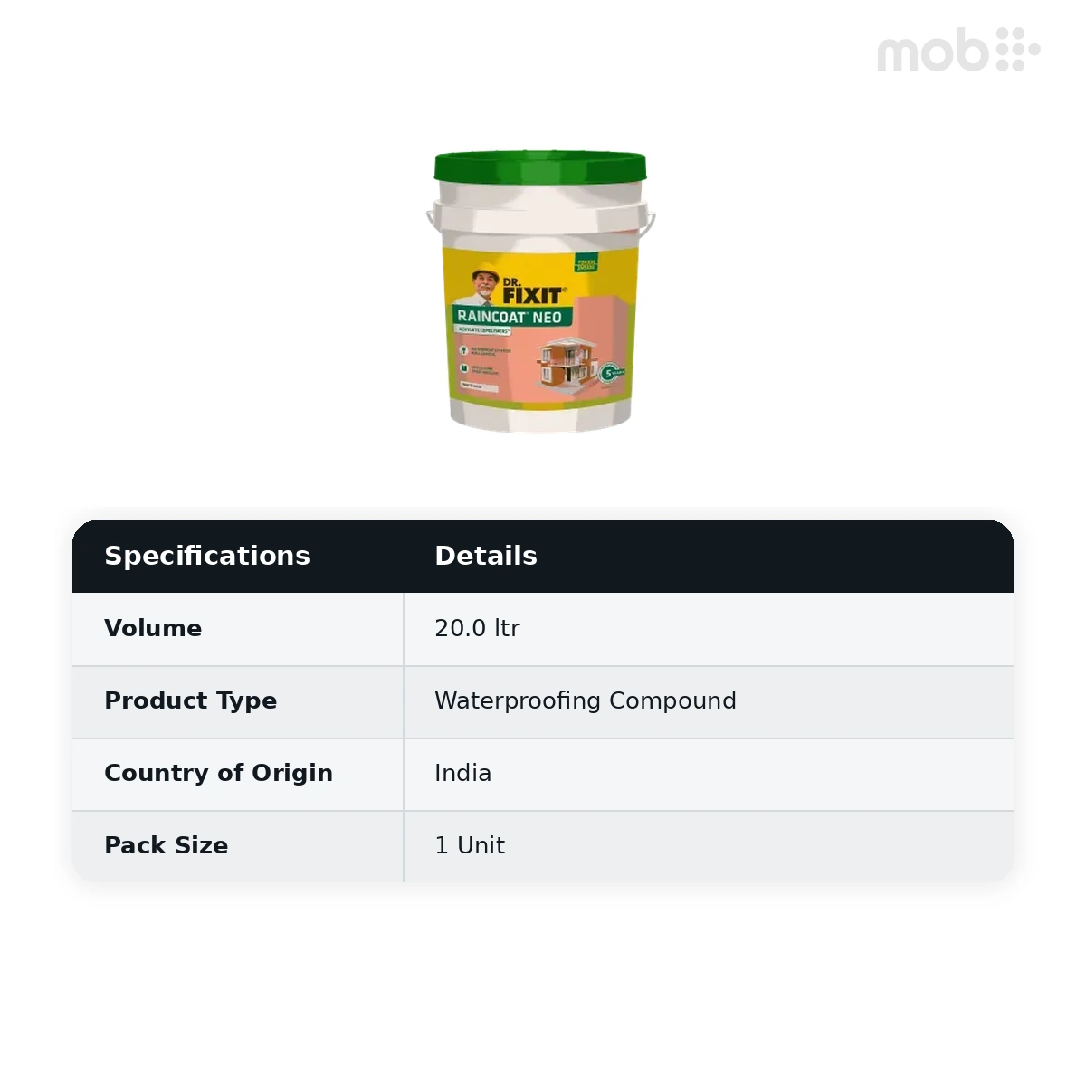 Dr. Fixit (651) Raincoat Neo White Base External Wall Waterproofing, 20L - image 2