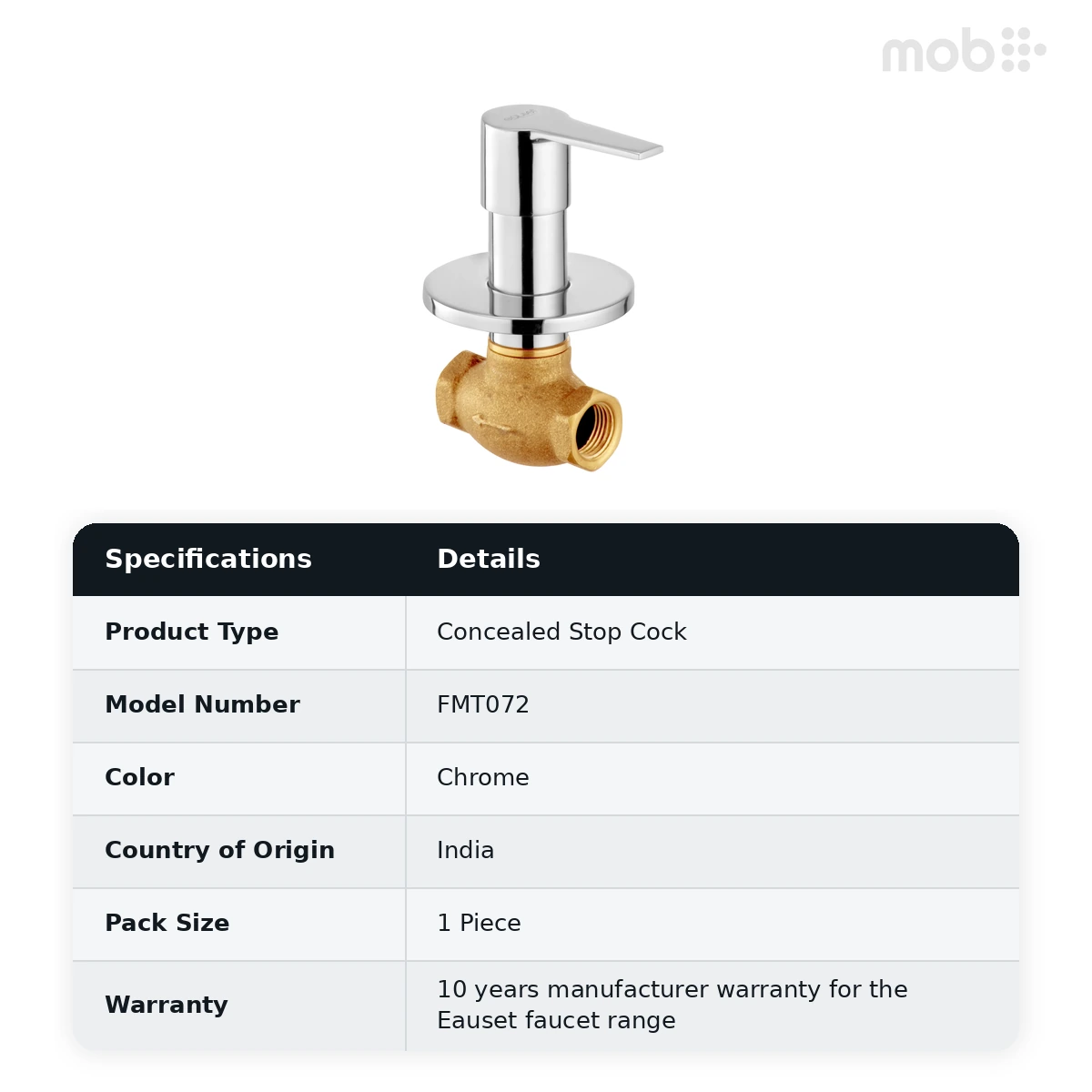 Eauset Montana Concealed Stop Cock with Wall Flange - 20mm Chrome Code: FMT072 - image 2