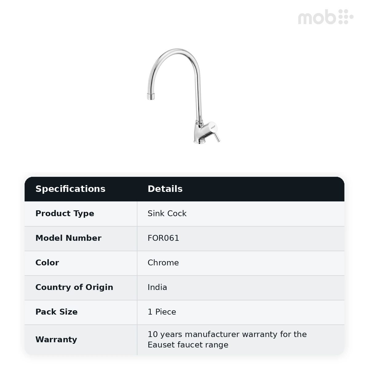 Eauset Orne Sink Cock with Swinging Spout - Table Mounted Chrome Code: FOR061 - image 2