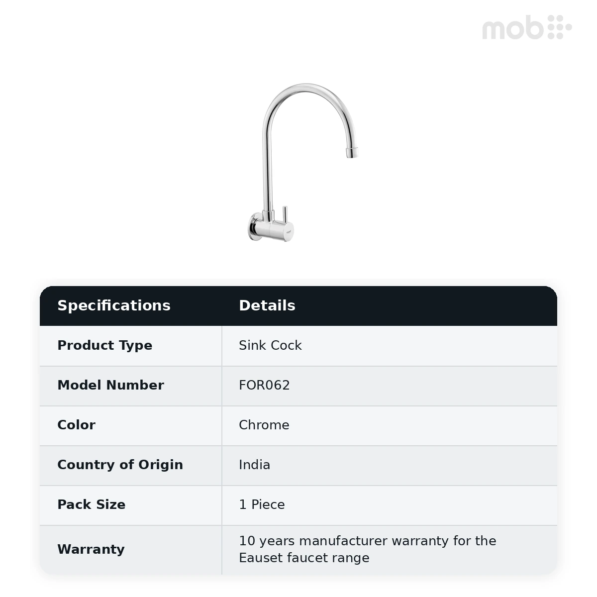 Eauset Orne Sink Cock with Swinging Spout - Wall Mounted Chrome Code: FOR062 - image 2