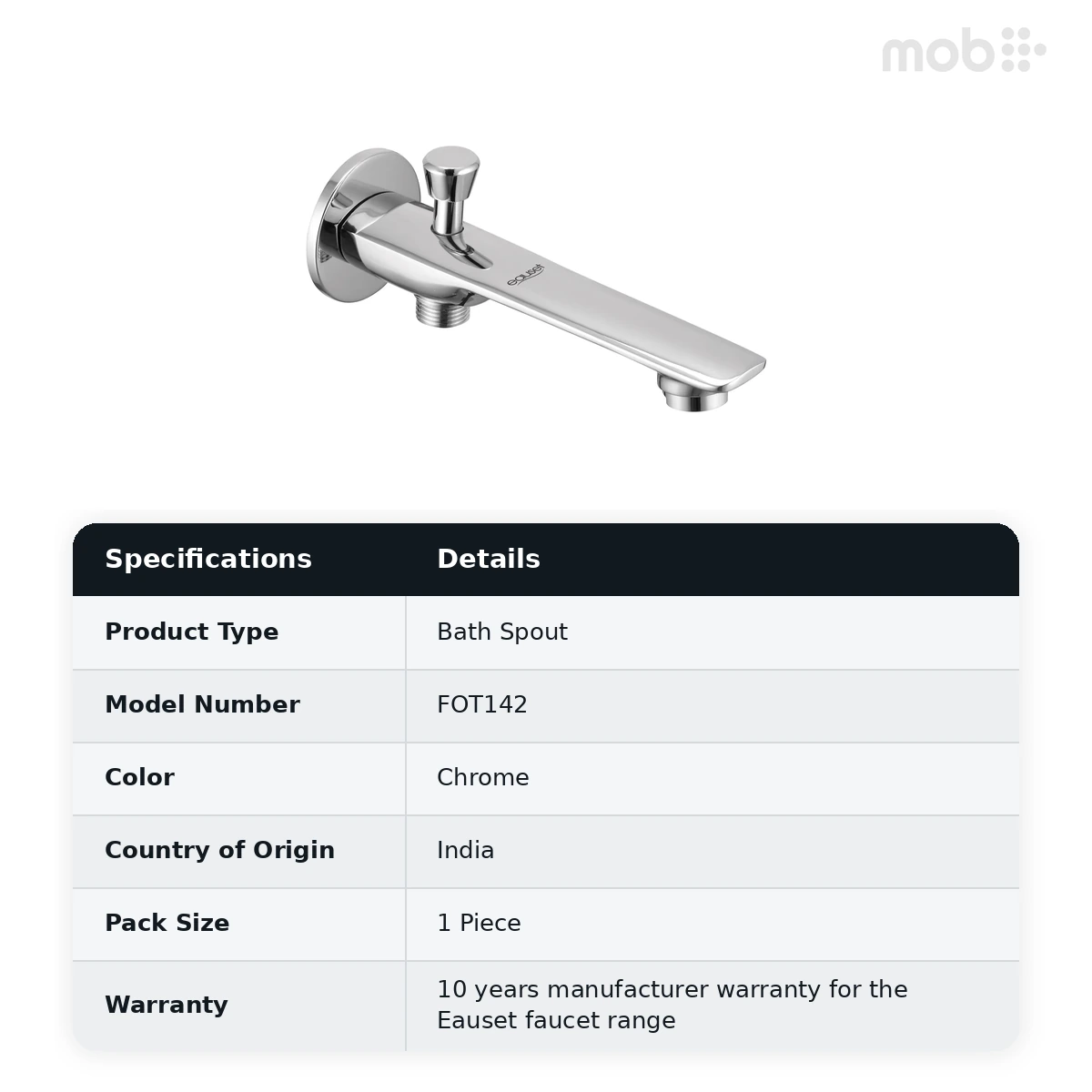 Eauset Otra Bath Spout with Provision for Hand Shower Chrome Code: FOT142 - image 2