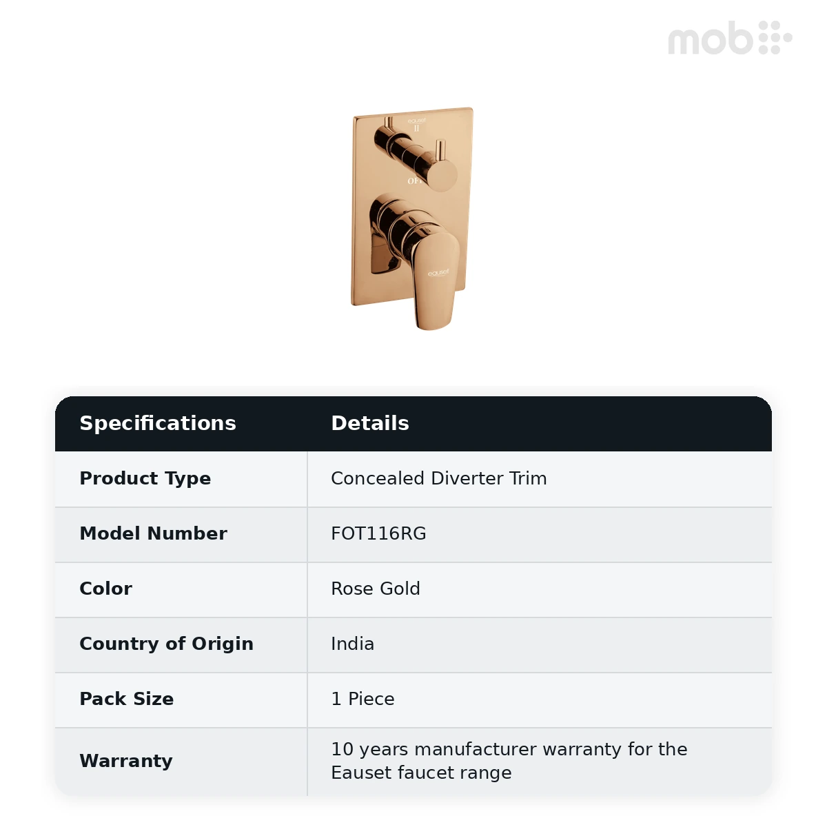Eauset Otra Concealed Diverter High Flow (Upper Trim + Handle) Rose Gold Code: FOT116RG - image 2