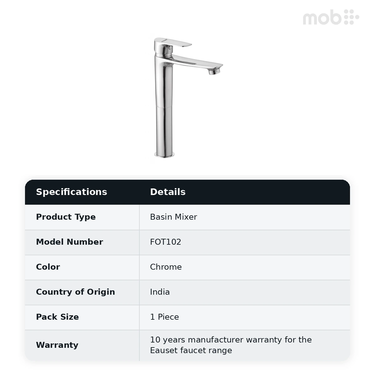 Eauset Otra Single Lever Basin Mixer - Tall Chrome Code: FOT102 - image 2