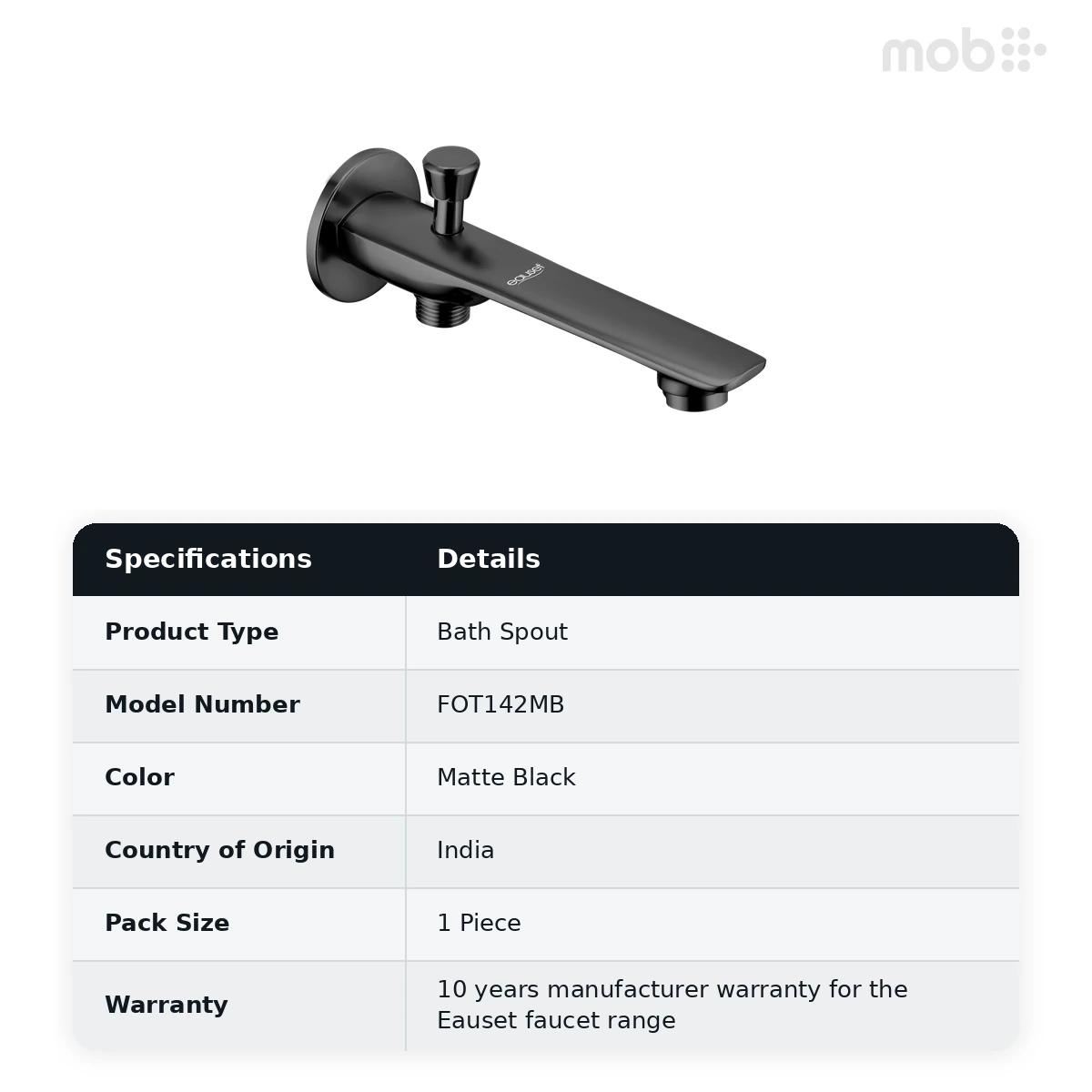 Eauset Otra Wall Spout with Provision for Hand Shower with Wall Flange Matte Black Code: FOT142MB - image 2