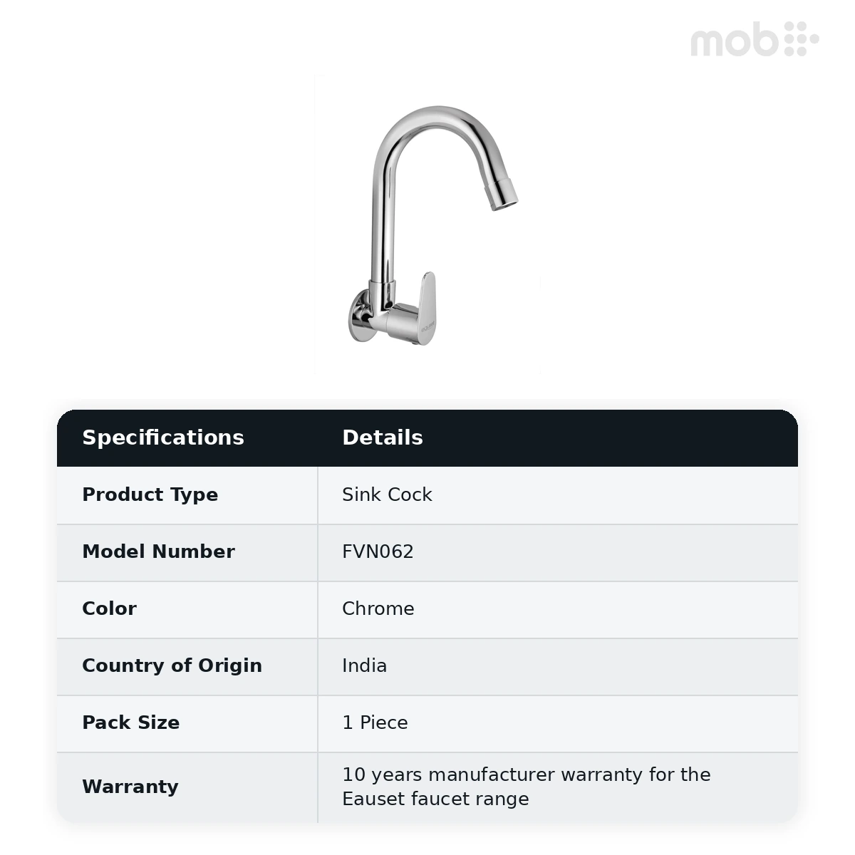 Eauset Vince Sink Cock with Swinging Spout - Wall Mounted Chrome Code: FVN062