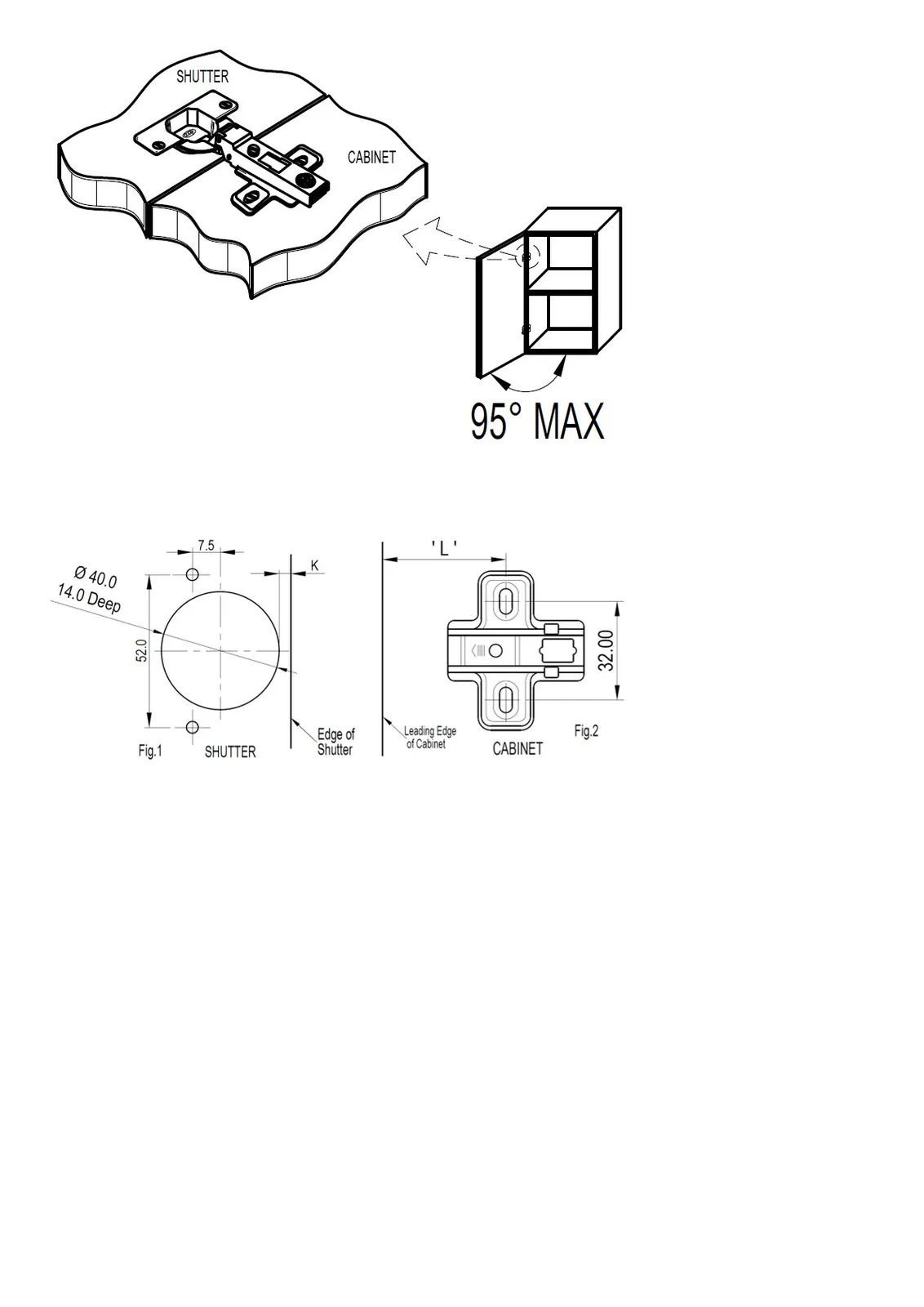 Ebco Hardware Thick Door Hinge, Inset, 16 mm Crank, 40 mm cup, regular close, nickel-plated finish, Code: HTD3 - image 4