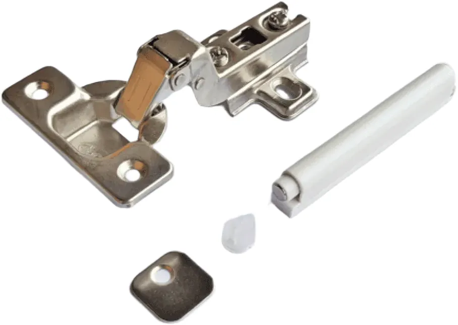 Ebco Hardware Push-Open Hinge with Magnetic Fitting, Full Overlay, 0 mm Crank, 35 mm cup, push open, nickel-plated finish, Code: HPO1-POM